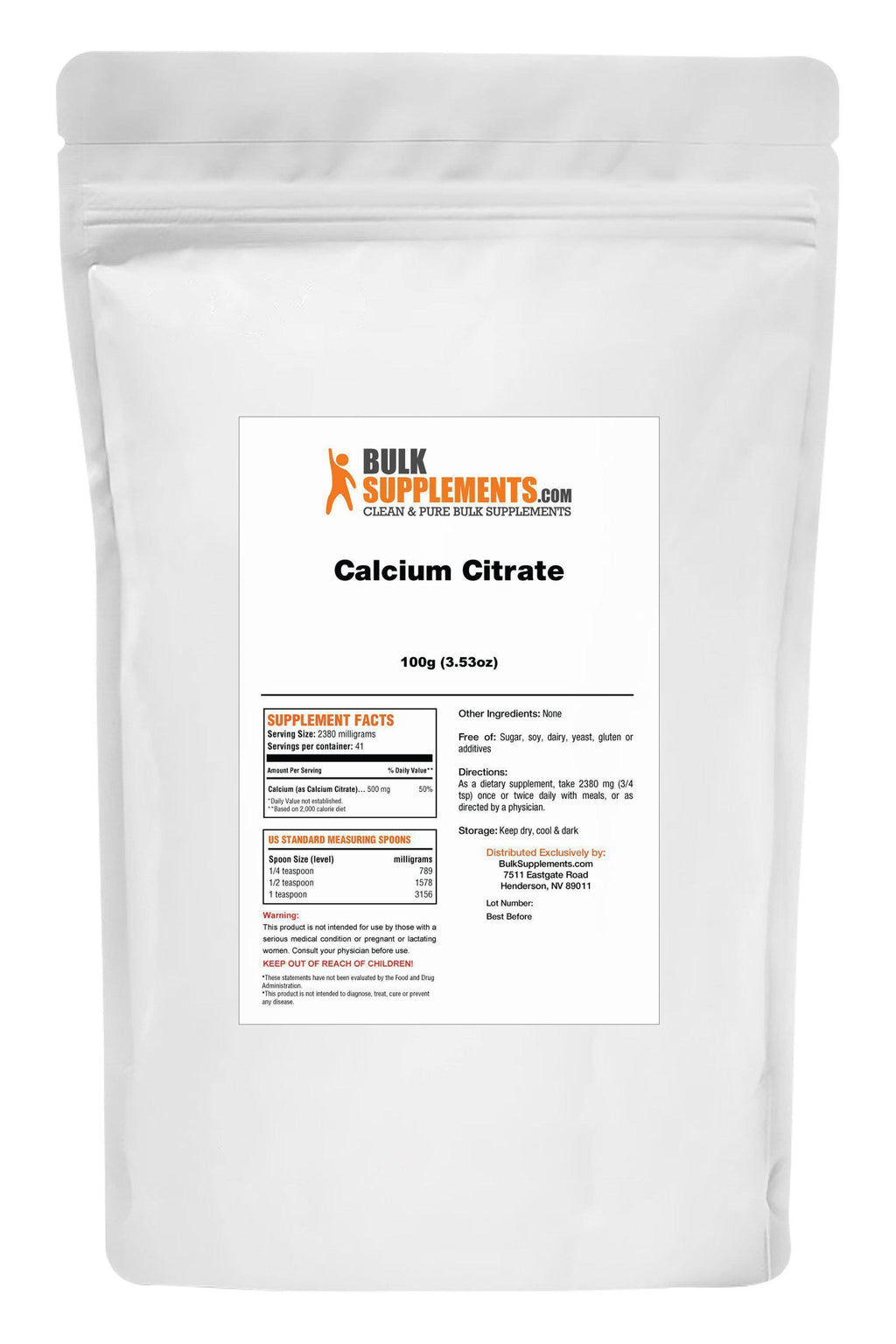 Pure Calcium Citrate Powder by BulkSupplements, 5 kg A31100