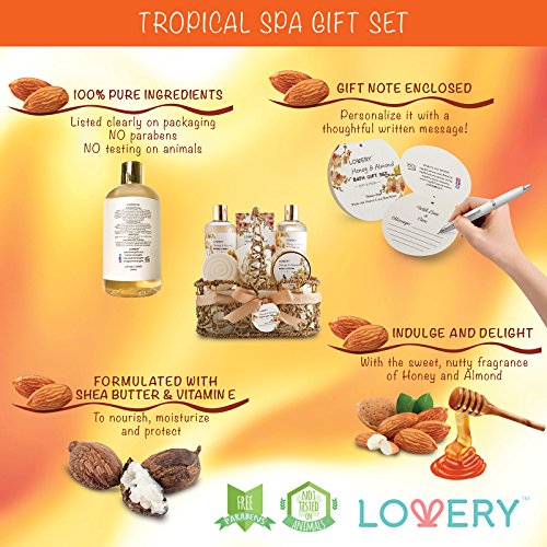 Mothers Day Gift Baskets for Mom Grandma, Spa Honey Almond Bath & Body Set V251764