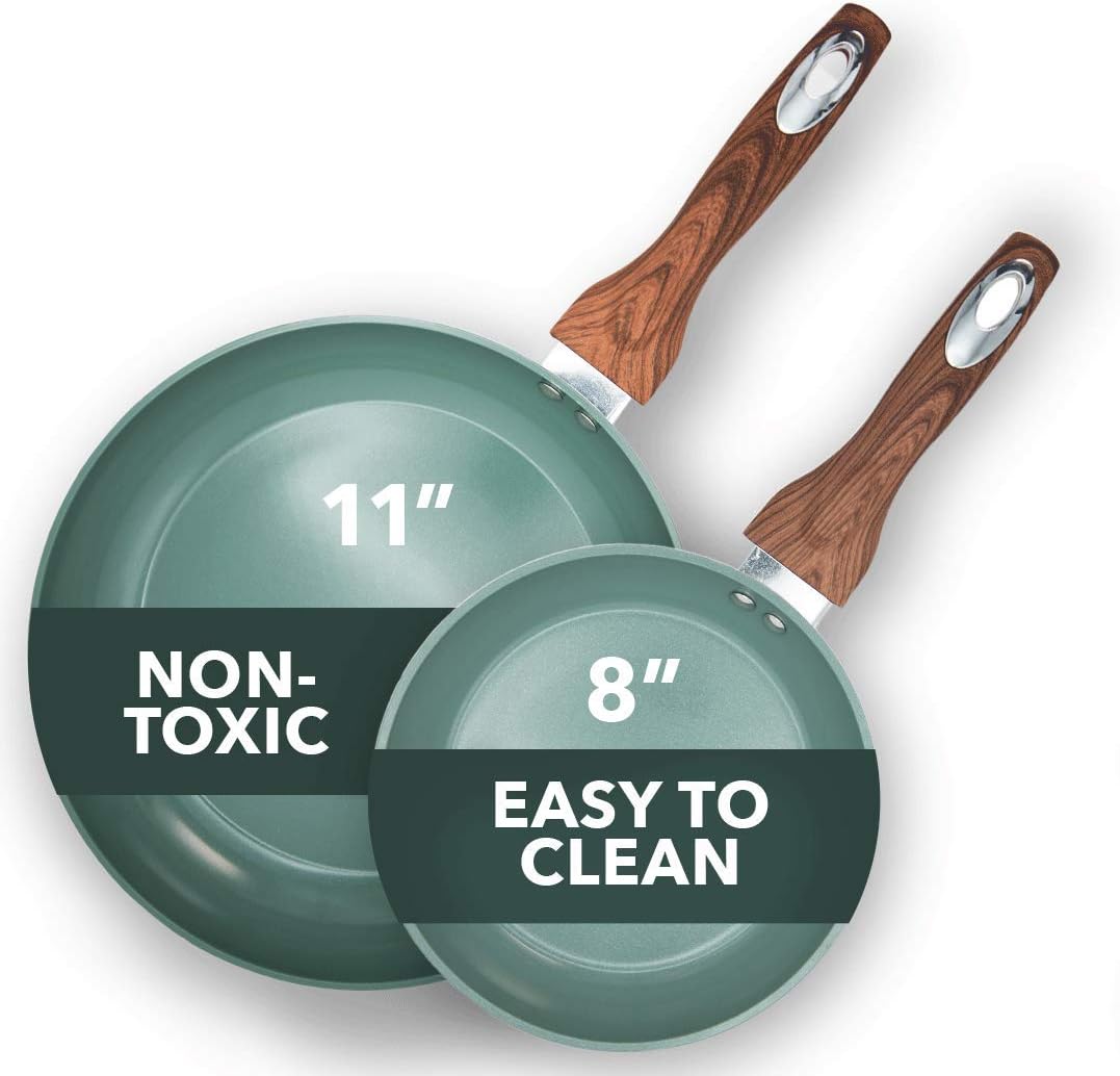 Phantom Chef 8” & 11 Frying Pan Set, Nonstick Ceramic Coating, 2 Piece, Yellow Z700