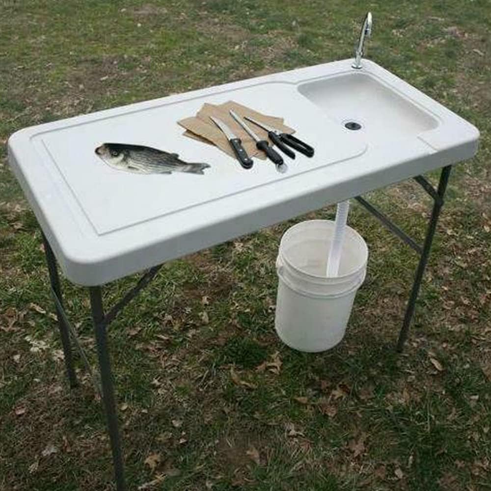 PMSW FCT01 Portable Folding Fishing Cleaning Table with Sink, White M651418