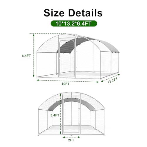 Large Metal Chicken Coop Walk-in Poultry Cage with Waterproof Cover D237341