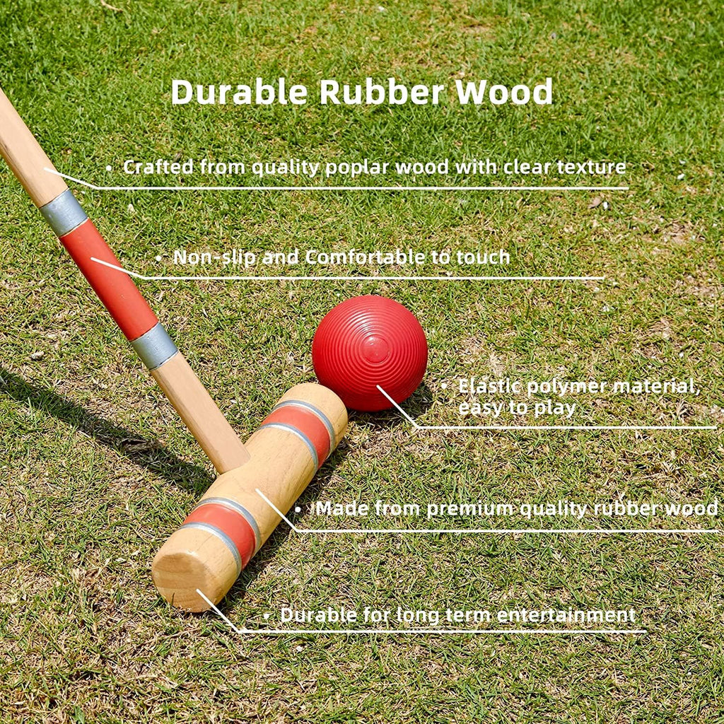 Pointyard Six Player Croquet Set with Wooden Mallets and Carry Bag O779356