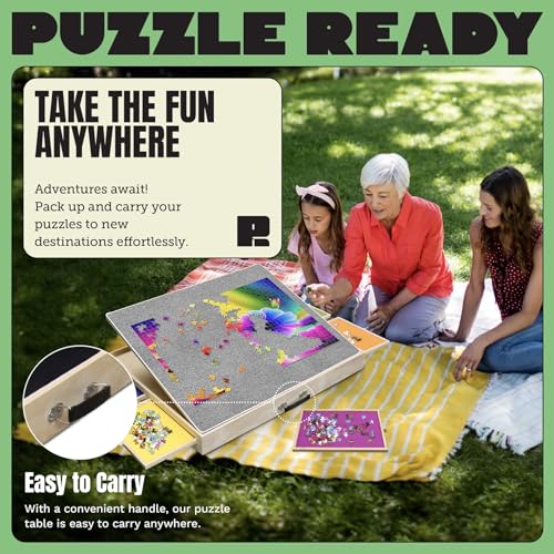 Puzzle Board with Drawers & Cover for 1000 Pieces, Wooden Jigsaw Table with Lazy Susan Spinning Cover X435