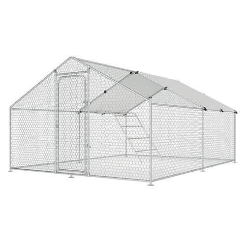 Large Metal Chicken Coop Walk-in Poultry Cage with Waterproof Cover D237341