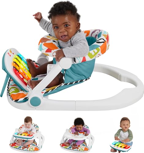 Fisher-Price Portable Baby Chair, Pink Kick & Play Deluxe Sit-Me-Up Seat with Piano Toy & Snack Tray O7962
