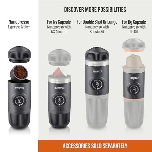 WACACO Nanopresso Portable Espresso Maker, 18 Bar Pressure, Manual Travel Coffee Maker J1045