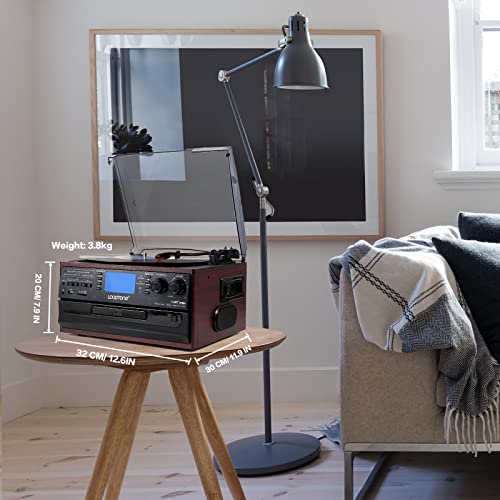 LoopTone Bluetooth Record Player 3 Speed Vinyl Turntable with CD, Cassette, AM/FM Radio Z8374