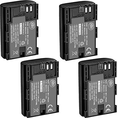 BM Premium 4 Pack of LP-E6N High Capacity Batteries for Canon EOS R, EOS 60D, EOS 70D, EOS 80D, EOS 90D, EOS 5D II, EOS 5D III, EOS 5D IV, EOS 5Ds, EOS 6D II, EOS 7D, EOS 7D Mark II, XC10 XC15 Cameras