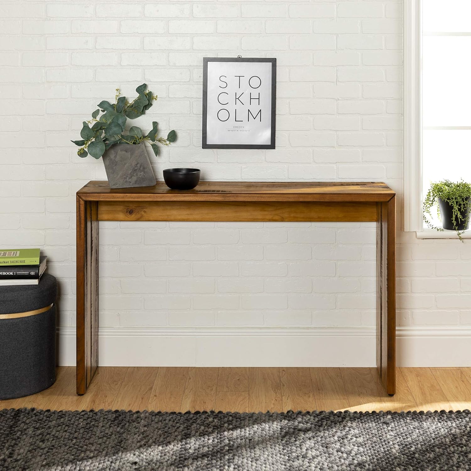Walker Edison Meier 2 Tier Solid Wood TV Stand for TVs up to 50 Inches, Grey Q6105