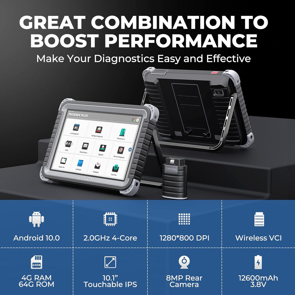 TOPDON Phoenix Plus Bidirectional Scan Tool with 10.1-inch Screen, ECU Coding, 34 Reset Service S28868