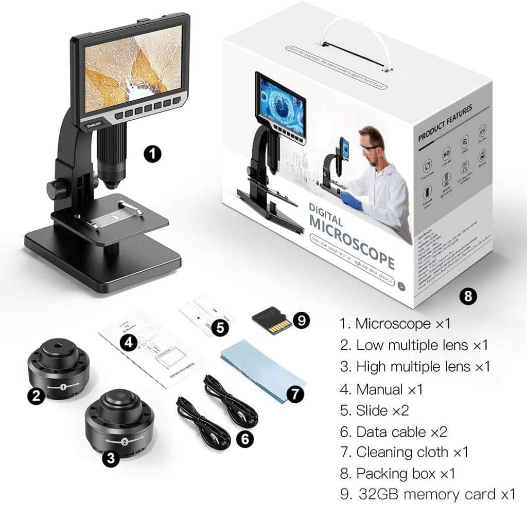 TOMLOV DM11 LCD Digital Microscope 2000X Dual Lens 7" IPS Display W6180