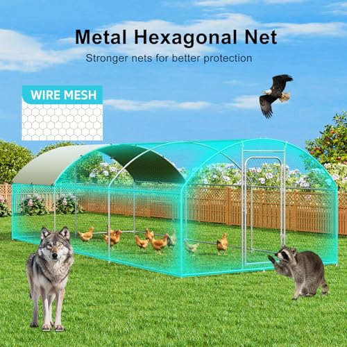 Large Metal Chicken Coop Walk-in Poultry Cage with Waterproof Cover D237341