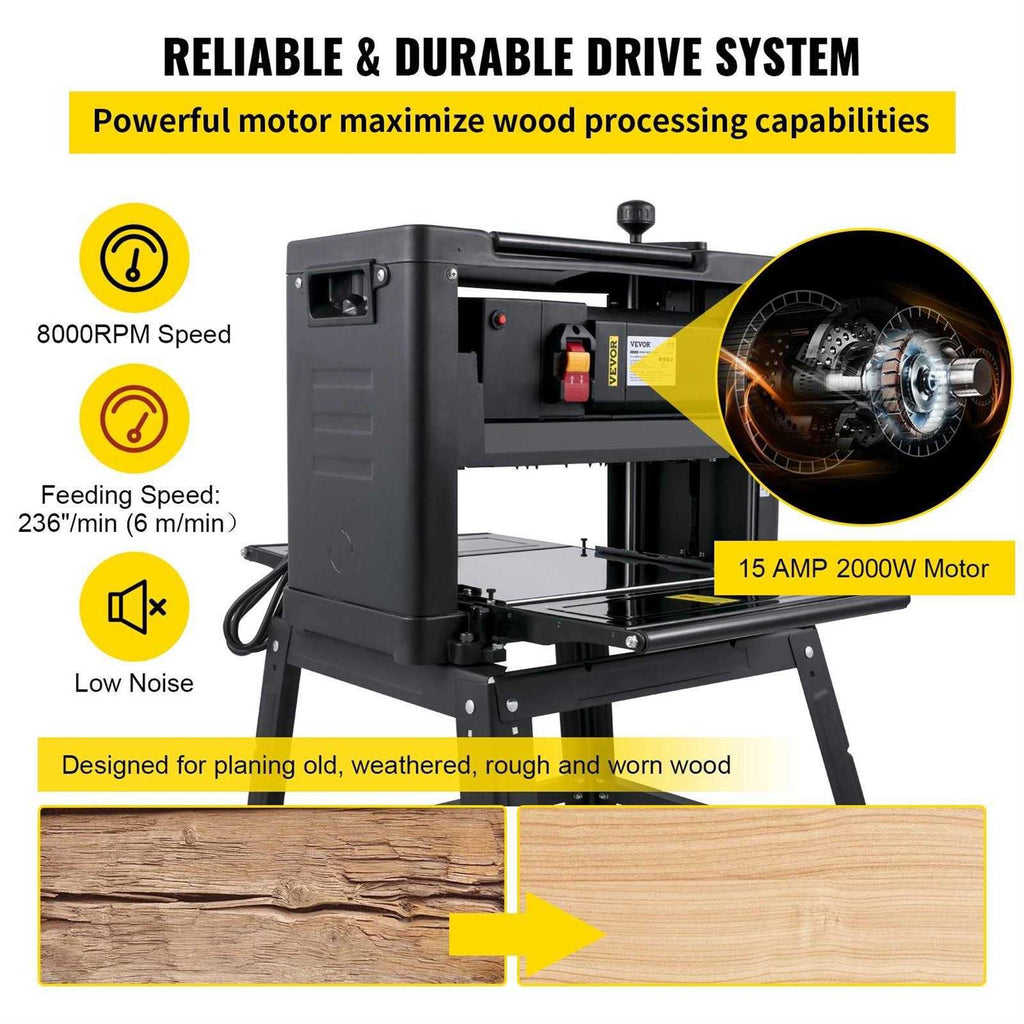 VEVOR Benchtop Planer 13" Thickness Planer 1800W Woodworking with Iron Stand M459