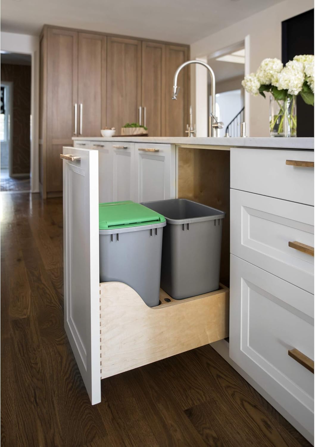 Rev-A-Shelf 4WCSC-1835DM-2 Double 35-Quart Maple Bottom Mount Kitchen Pullout Waste Container H198827