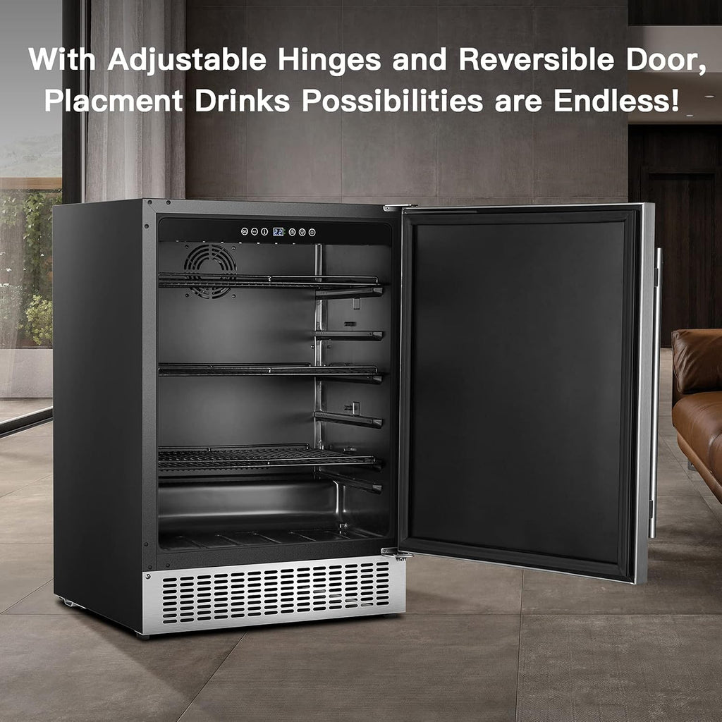 BODEGA Beverage Cooler 24 Inch, Built-in Freestanding Refrigerator, Stainless Steel A517462