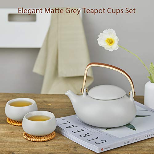 ZENS Modern Japanese Tea Set 27 oz Ceramic Teapot with 4 Cups F3504