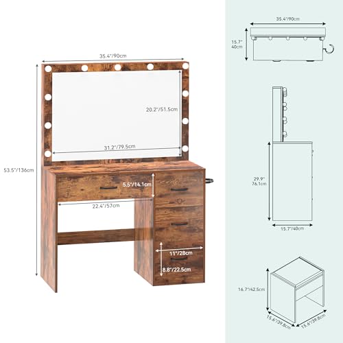 YITAHOME Vanity Desk with Mirror and Lights, Makeup Vanity Set with Stool D692321