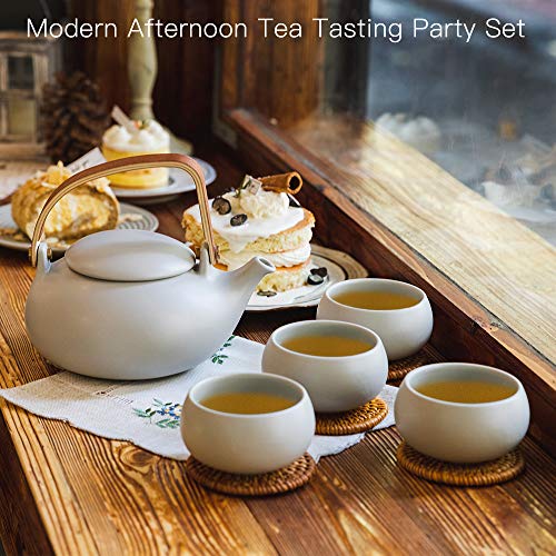 ZENS Modern Japanese Tea Set 27 oz Ceramic Teapot with 4 Cups F3504