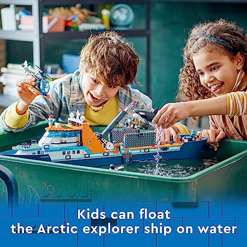 LEGO City Arctic Explorer Ship 60368 Building Toy Set with Floatable Boat and 7 Minifigures W3791
