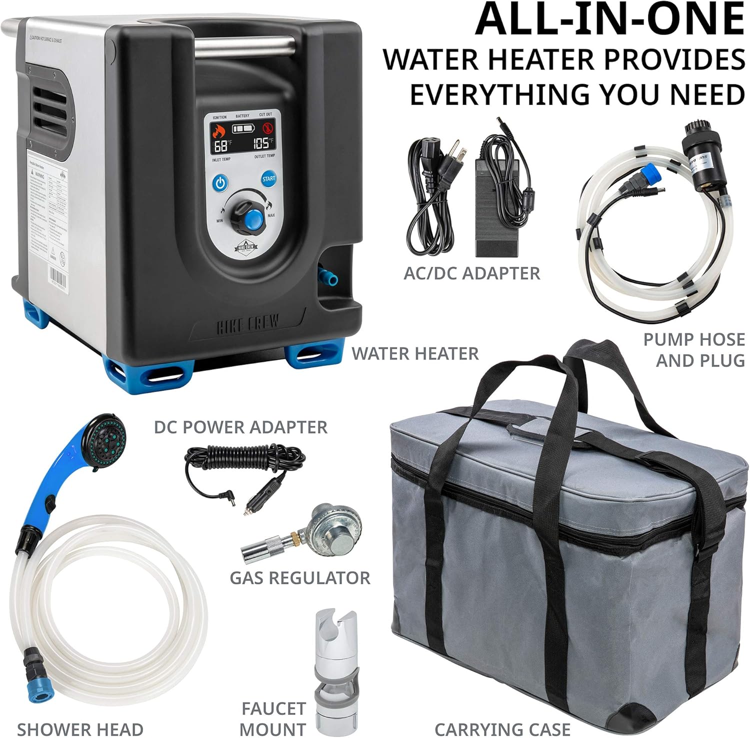 Hike Crew Portable Propane Water Heater & Shower Pump with Battery V555