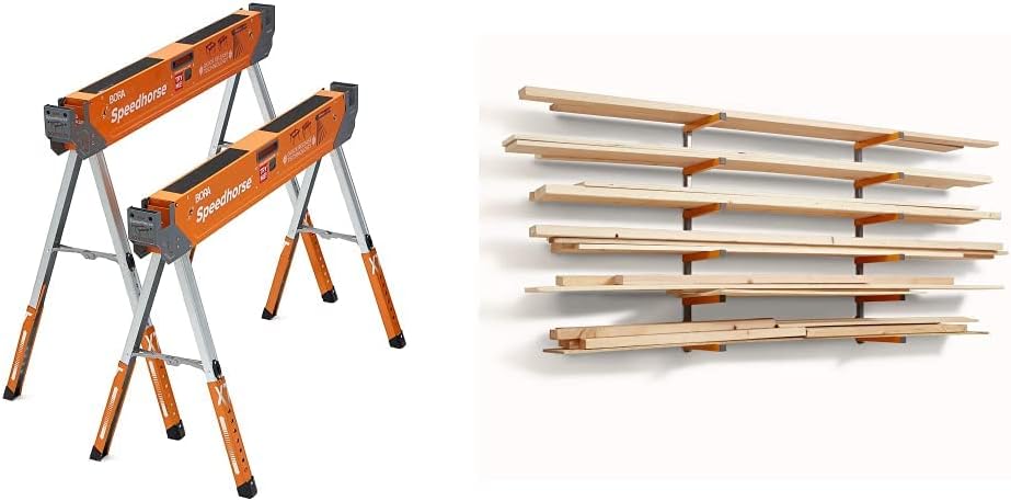 Bora Portamate Speedhorse XT Adjustable Height Sawhorse Pair, 30-36 inch, Metal Top, Heavy Duty B4271