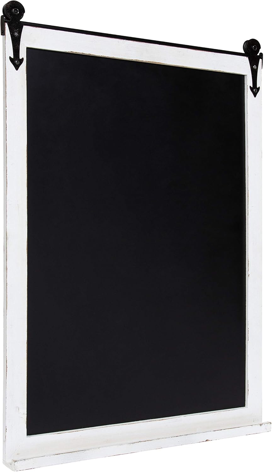 Kate and Laurel Cates Modern Farmhouse Barn Door Chalkboard, Rustic White L8731