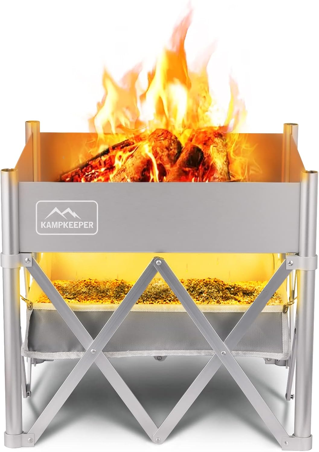 KAMPKEEPER Fire Pit 18 Inch Outdoor Wood Burning Fire Pit,Portable Fire Pit for Camping, Beach Parties,and More,Included Heat Shield for Leave No Trace Fires(Pop-Up Fire Pit + Heat Shield)