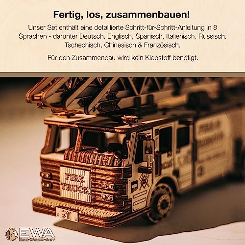 3D Wooden Puzzle Fire Truck Mechanical Model Kit with Wind Up Mechanism, 439 Pieces W6533