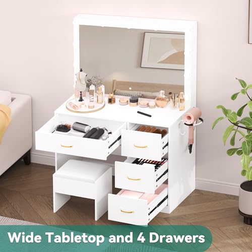 YITAHOME Vanity Desk with Mirror and Lights, Makeup Vanity Set with Stool D692321