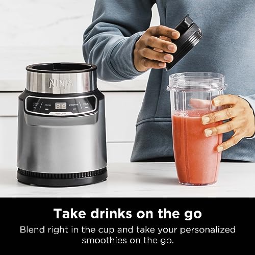 Ninja BN401 Nutri Pro Compact Personal Blender, 1100-Peak-Watts, with 2 To-Go Cups, Cloud Silver I18264