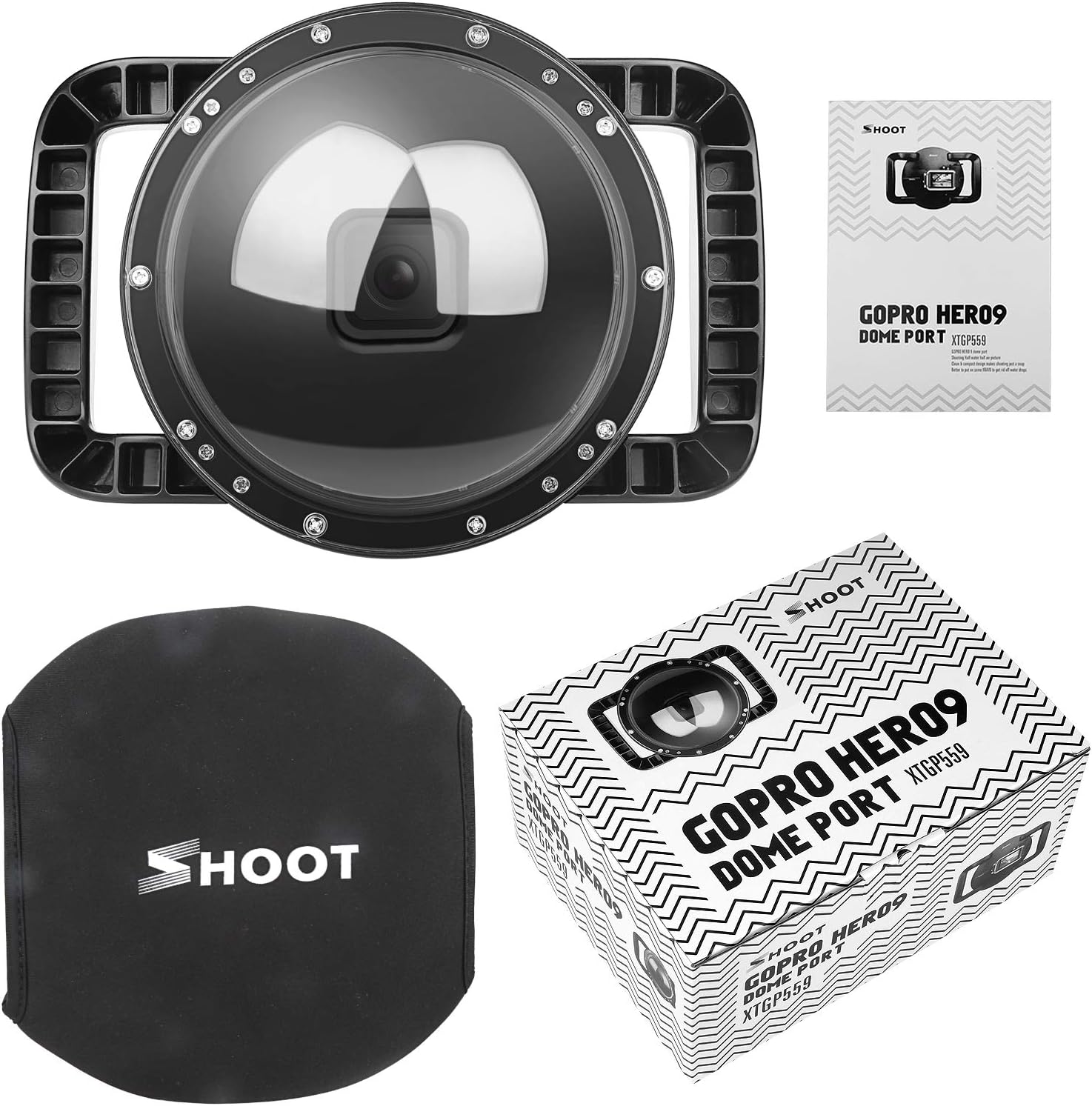 D&F Dual Handles Dome Port for GoPro Hero 8 Black, 45m Waterproof Housing M9459