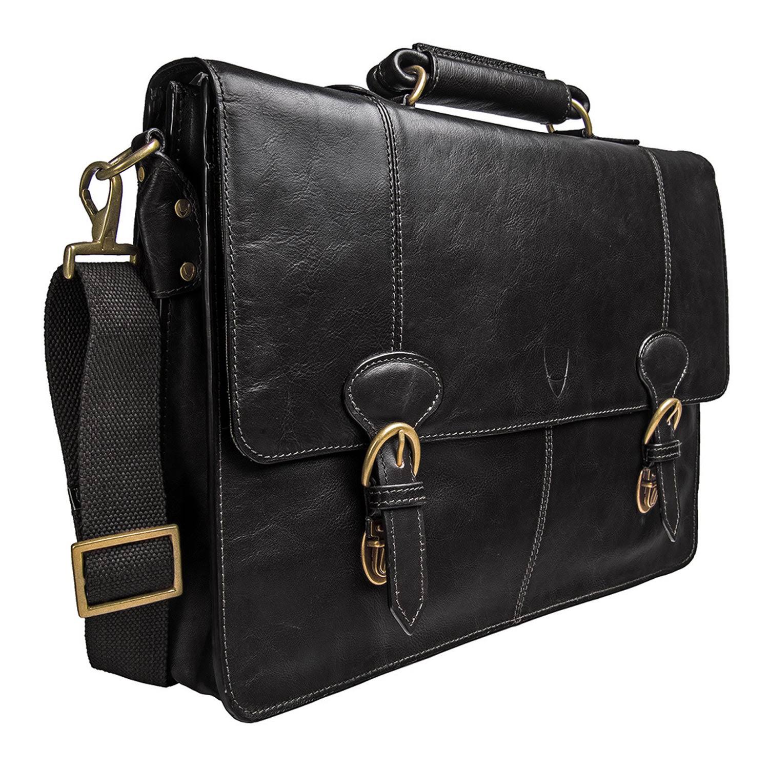 Hidesign Parker Leather Laptop Briefcase Black