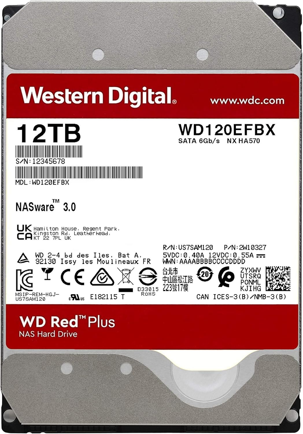 WD 2TB WD Red Plus NAS Internal Hard Drive HDD 5400 RPM SATA 6 Gb/s CMR 128 MB Cache 3.5 K7277