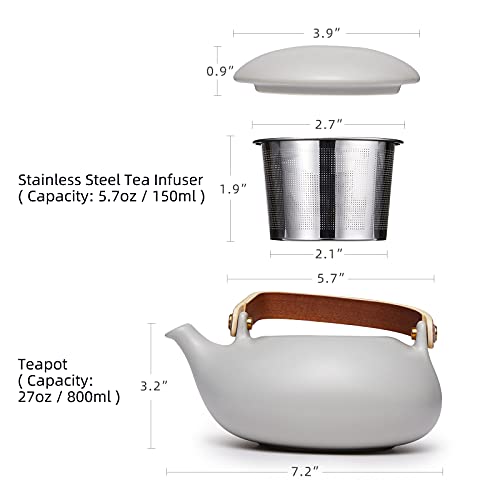 ZENS Modern Japanese Tea Set 27 oz Ceramic Teapot with 4 Cups F3504