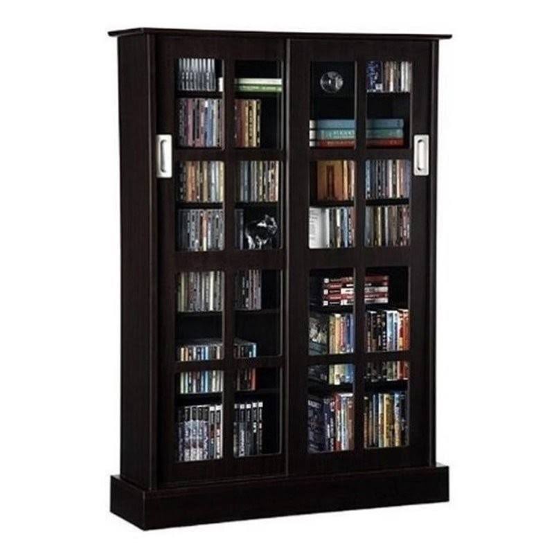 Bowery Hill Windowpane Sliding Glass Door Media Cabinet in Espresso