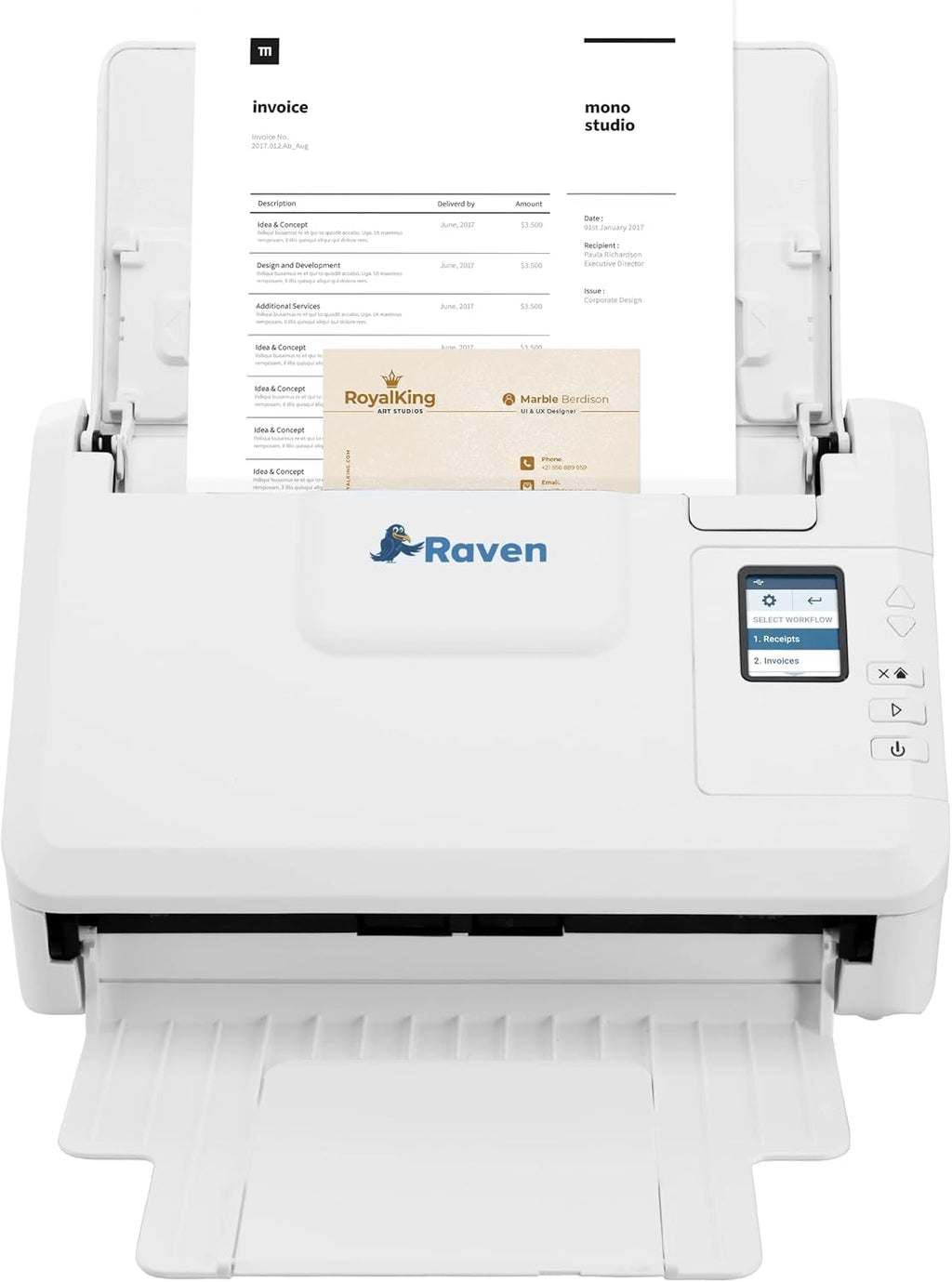 Raven Select Document Scanner for Windows PC and Mac Computer, Color, Two Sided Duplex, Auto Document Feeder (ADF), Scan to Cloud, Home or Office Desktop, USB