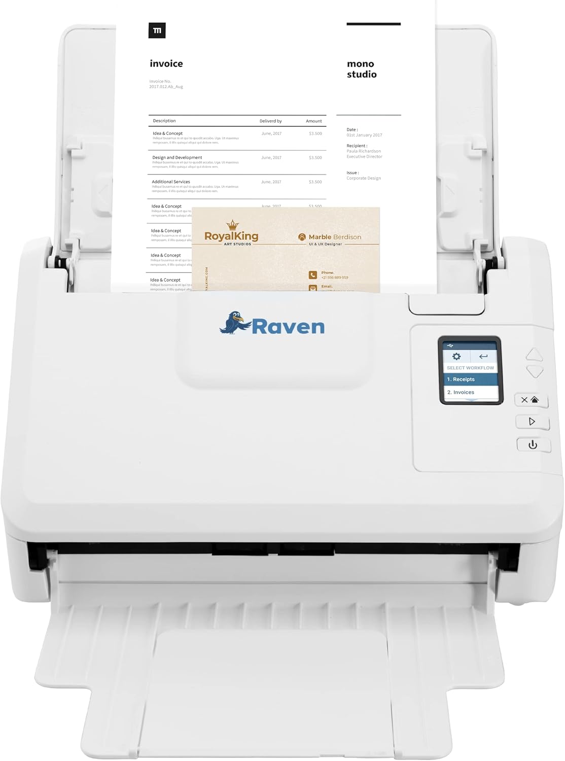Raven Select Document Scanner for Windows PC and Mac Computer, Color, Two Sided Duplex, Auto Document Feeder (ADF), Scan to Cloud, Home or Office Desktop, USB