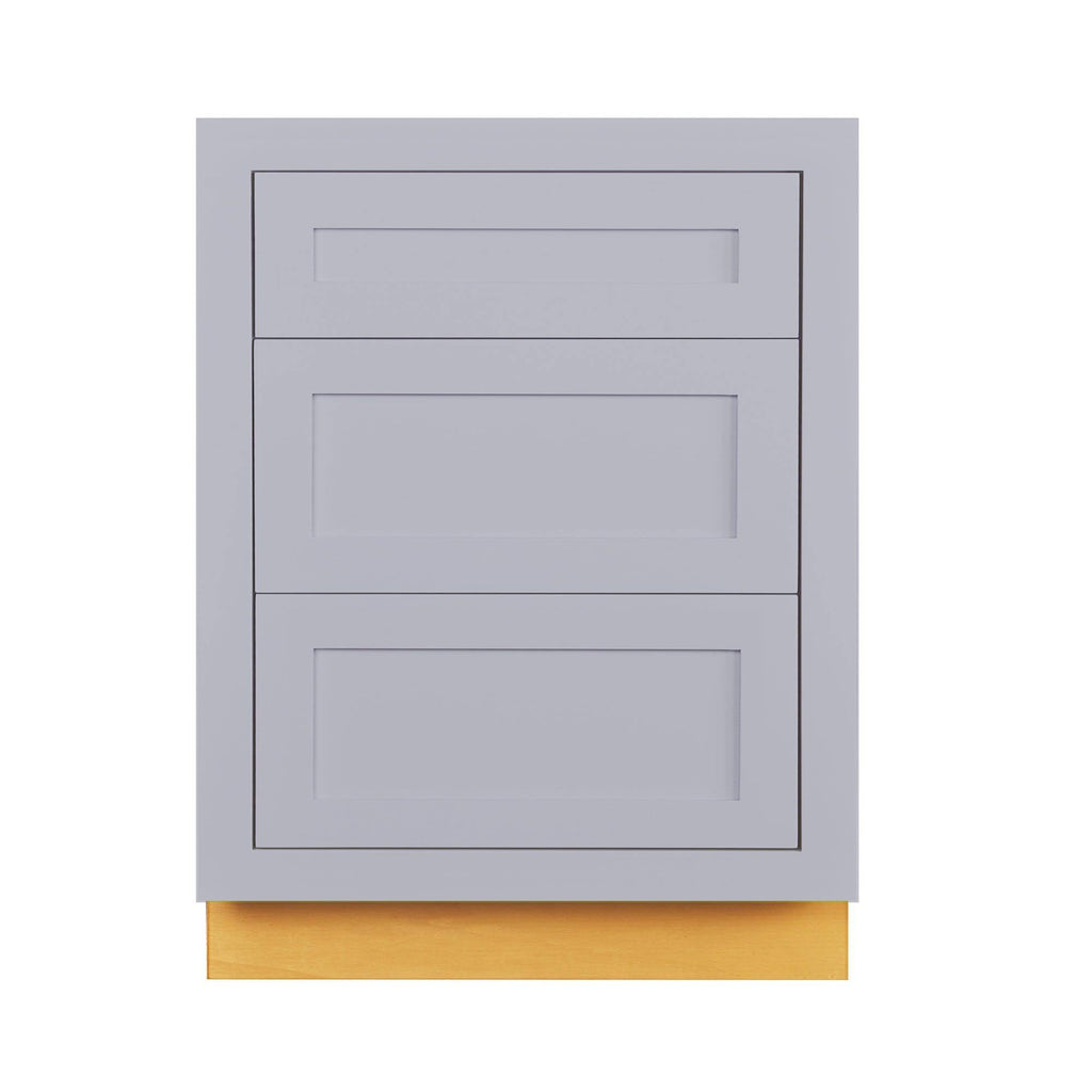 27 inch Wide Drawer Base Kitchen Cabinet Three (3) Drawers Light Gray Inset Shaker