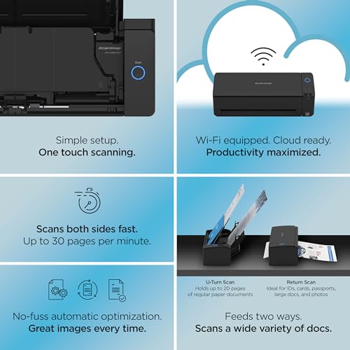 ScanSnap iX1300 Compact Wireless USB Double-Sided Document Scanner, Black T374