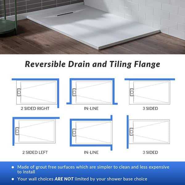 Woodbridge Alcove Zero Threshold Shower Pan Base with Drain, White D779
