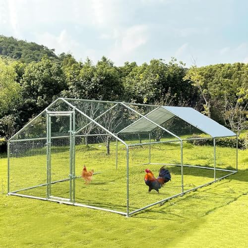 Large Metal Chicken Coop Walk-in Poultry Cage with Waterproof Cover D237341