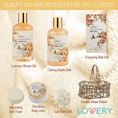 Mothers Day Gift Baskets for Mom Grandma, Spa Honey Almond Bath & Body Set V251764