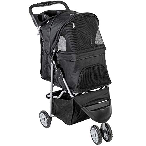 VIVO Black 3 Wheel Foldable Pet Stroller for Cat and Dog H9764