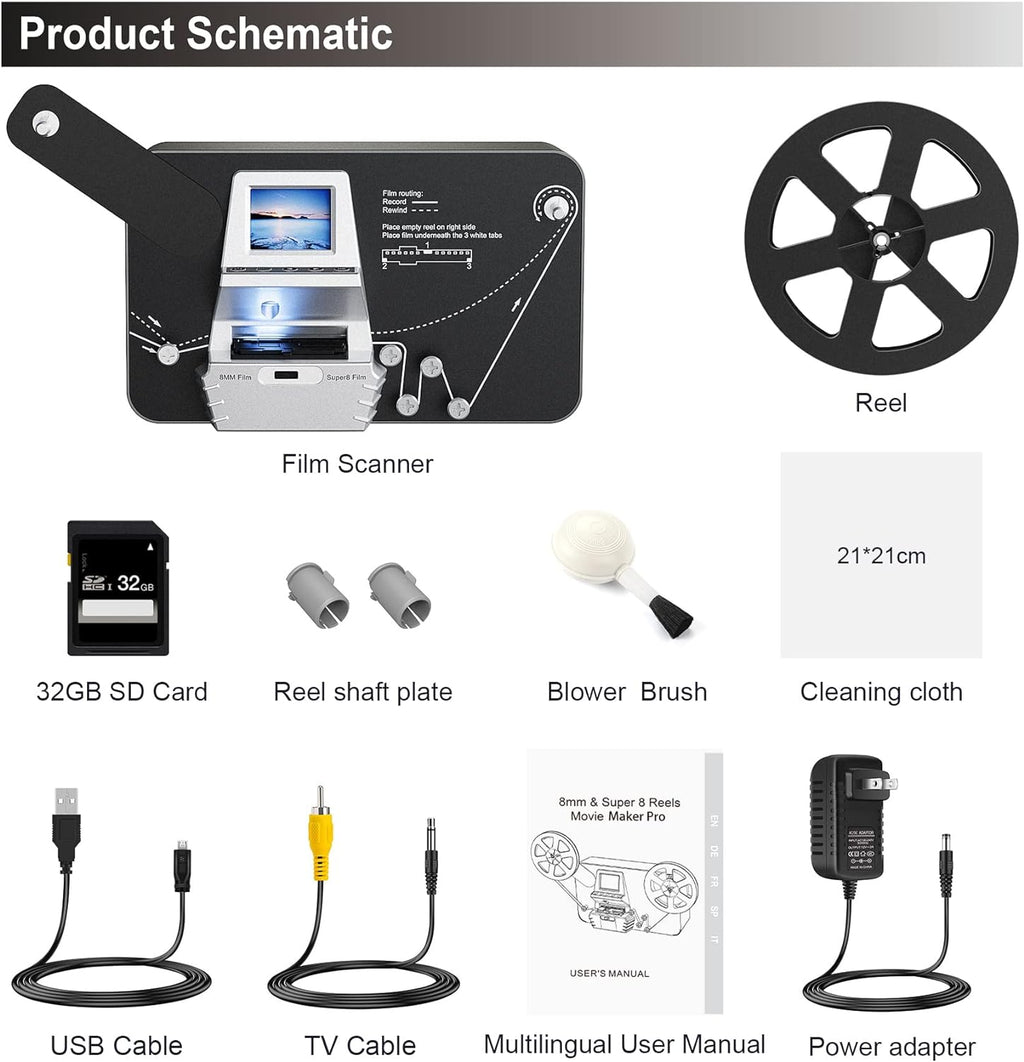 8mm & Super 8 Reels to Digital Film Scanner Converter with 2.4" Screen R94215