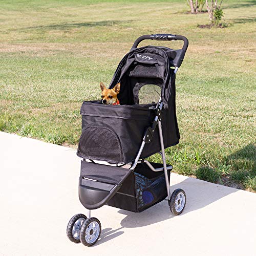 VIVO Black 3 Wheel Foldable Pet Stroller for Cat and Dog H9764