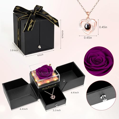 Preserved Red Rose with Necklace and Light for Mom Q61995
