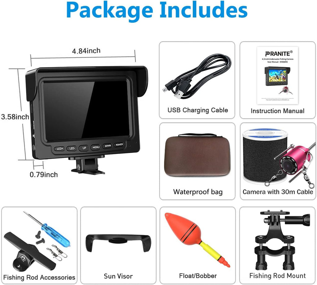 Portable Underwater Fishing Camera with 4.3" HD Monitor and 30m Cable H64422