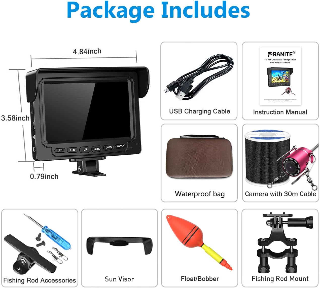 Portable Underwater Fishing Camera with 4.3" HD Monitor and 30m Cable H64422