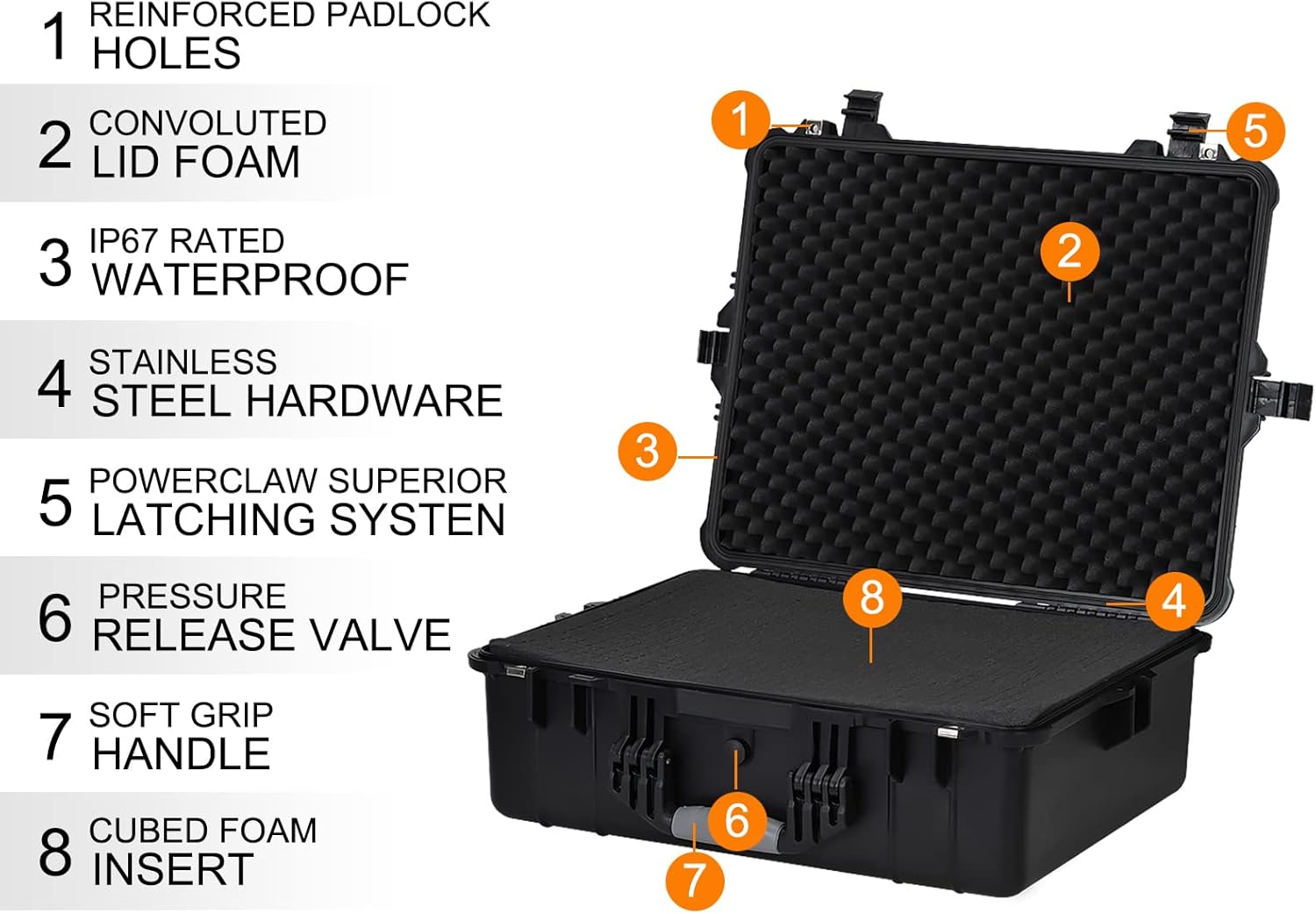 MEIJIA Portable Waterproof Hard Camera Case with Customizable Foam Insert, Black C57797