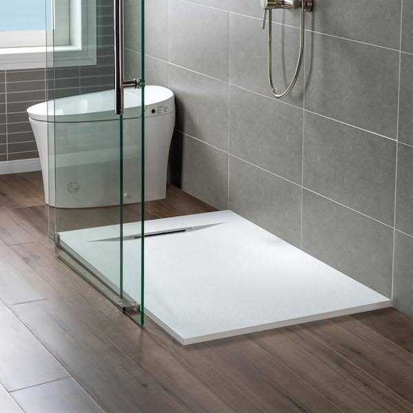 Woodbridge Alcove Zero Threshold Shower Pan Base with Drain, White D779